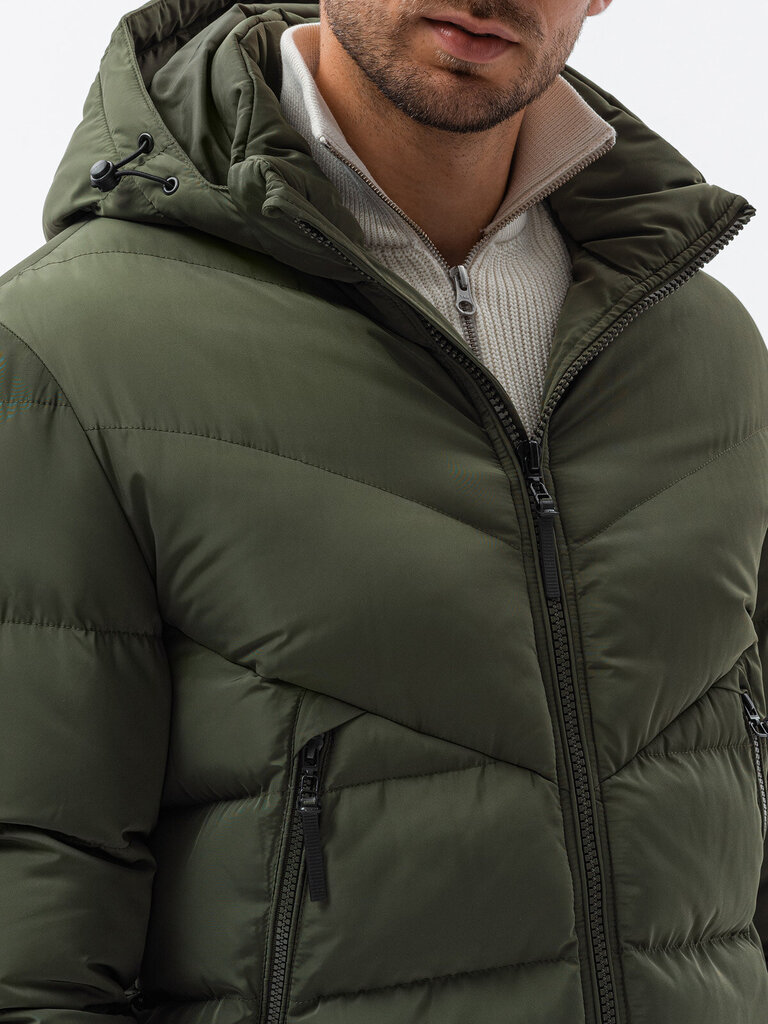 Vīriešu ziemas jaka Ombre C519 tumši zaļš цена и информация | Vīriešu virsjakas | 220.lv