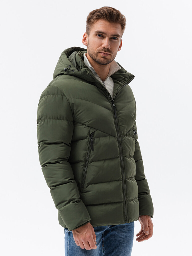 Vīriešu ziemas jaka Ombre C519 tumši zaļš cena un informācija | Vīriešu virsjakas | 220.lv