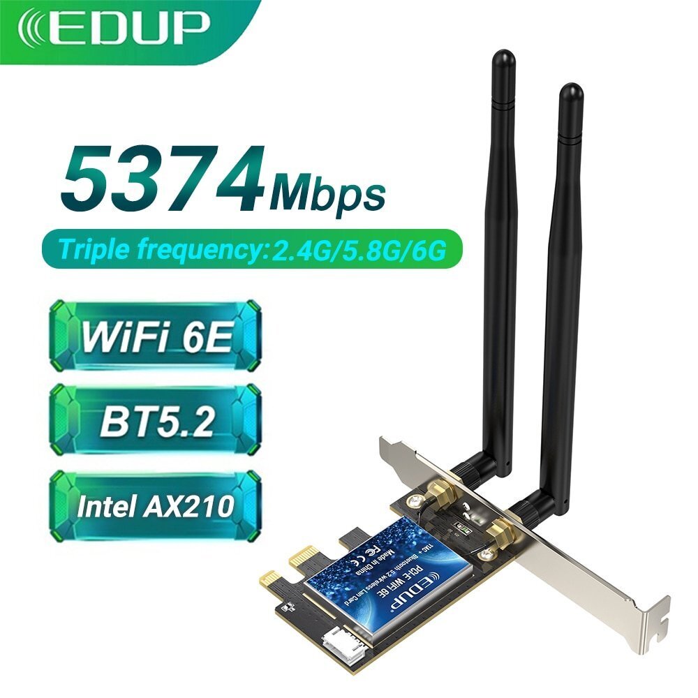 EDUP EP-9651 Wi-Fi 6E PCIE Tīkla karte / AX3000 / Intel AX210 / Bluetooth 5.2 цена и информация | Bezvadu piekļuves punkti (Access Point) | 220.lv