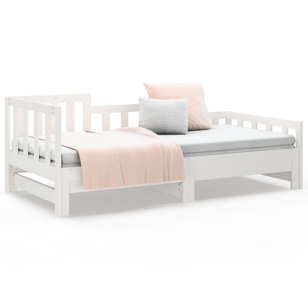 Izvelkama gulta, balta, 2x(90x200)cm, priedes masīvkoks cena un informācija | Gultas | 220.lv
