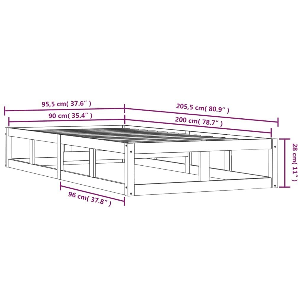 Gultas rāmis, baltā krāsā, 90x200cm, masīvkoks cena un informācija | Gultas | 220.lv