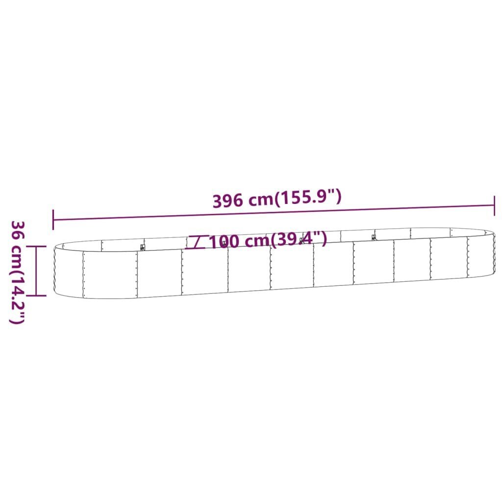 Dārza gulta, sudraba, 396x100x36cm, tērauda cena un informācija | Balkona kastes | 220.lv