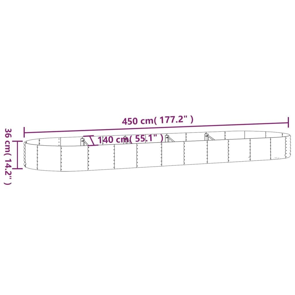 Dārza gulta, sudraba, 450x140x36cm, tērauda cena un informācija | Balkona kastes | 220.lv