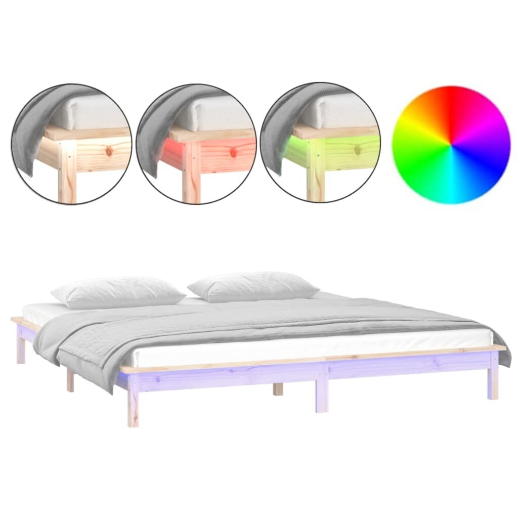 vidaXL gultas rāmis ar LED, 135x190 cm, 4FT6, divvietīgs, masīvkoks cena un informācija | Gultas | 220.lv