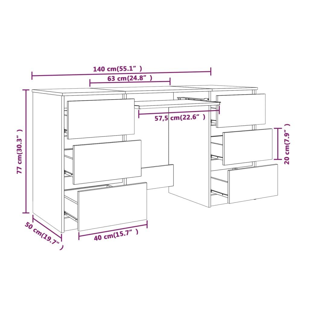 vidaXL rakstāmgalds, ozolkoka krāsa, 140x50x77 cm, inženierijas koks cena un informācija | Datorgaldi, rakstāmgaldi, biroja galdi | 220.lv