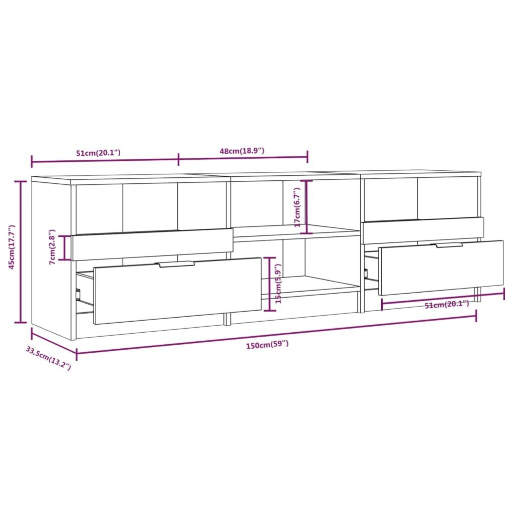 vidaXL TV skapītis, balts, 150x33,5x45 cm, inženierijas koks cena un informācija | TV galdiņi | 220.lv