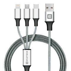 Evelatus datu pārraides kabelis 3in1 (Ligtning, Type C, Micro USB) LTM01, Sudrabains cena un informācija | Savienotājkabeļi | 220.lv