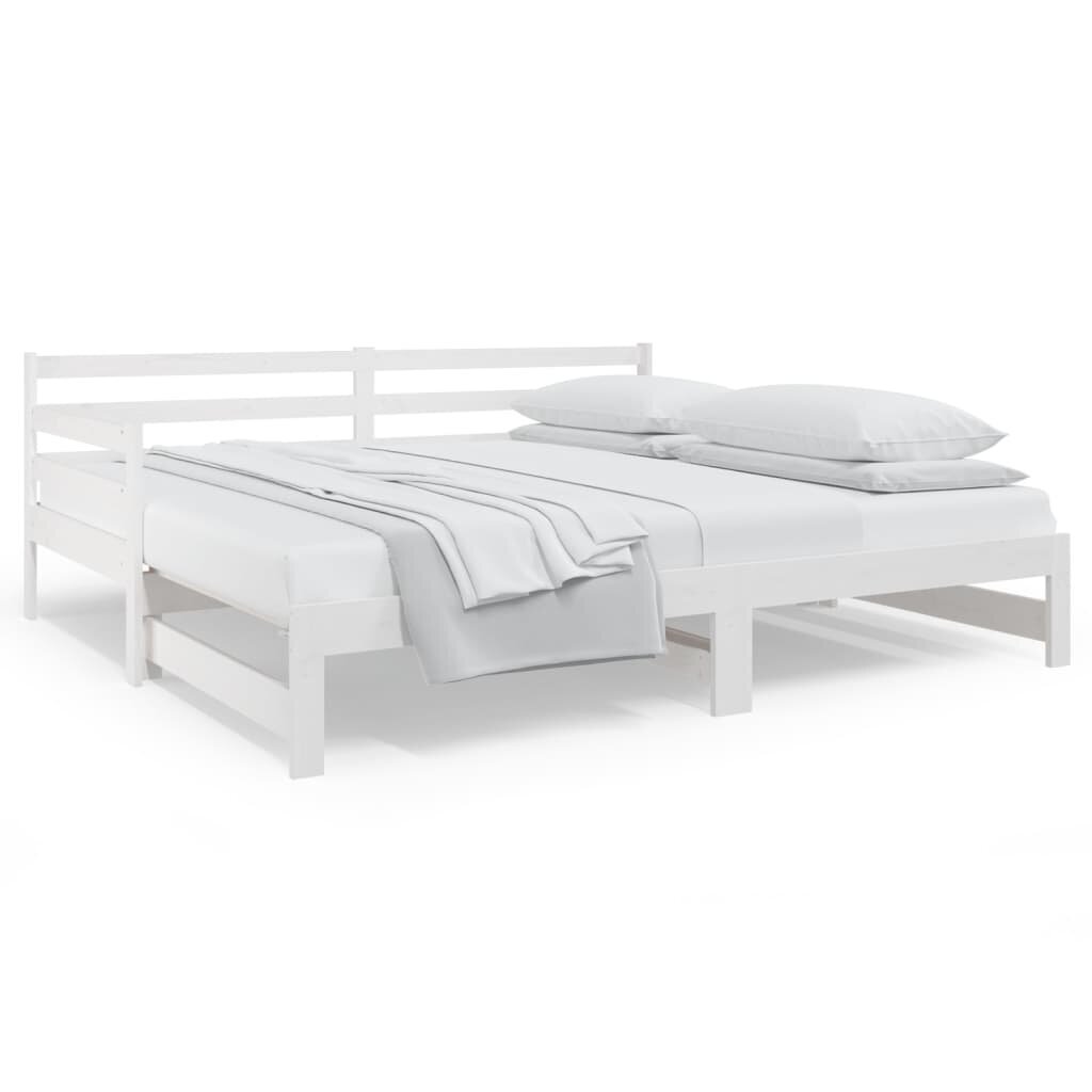 Izvelkama gulta, balta, 2x(90x190)cm, priedes masīvkoks cena un informācija | Gultas | 220.lv