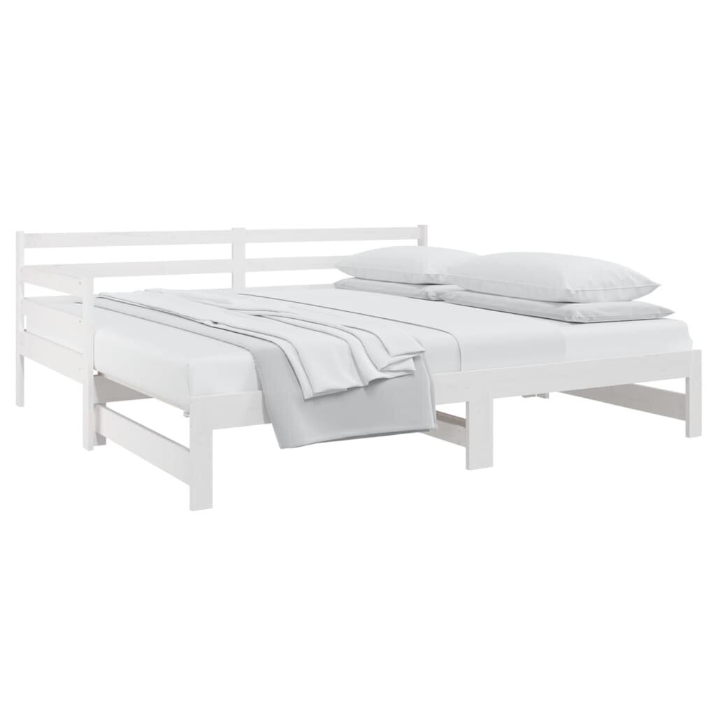 Izvelkama gulta, balta, 2x(90x190)cm, priedes masīvkoks цена и информация | Gultas | 220.lv