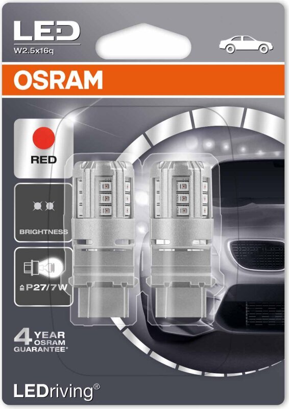 Osram LED sarkanas spuldzes, P27/7W 12V 3W W2.5x16q, 3547R-02B cena un informācija | Auto spuldzes | 220.lv
