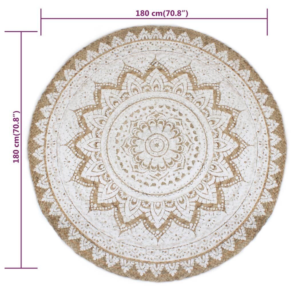 vidaXL paklājs, 180 cm, apaļš, pīta džuta ar apdruku цена и информация | Paklāji | 220.lv