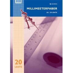 Milimetru papīrs A3, 20 lokšņu līmlente cena un informācija | Burtnīcas un papīra preces | 220.lv