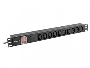 Lanberg Сетевой фильтр Rack PDU 19 дюймов 1U 10A 10X IEC C13 2 м C14 черный цена и информация | Удлинители | 220.lv