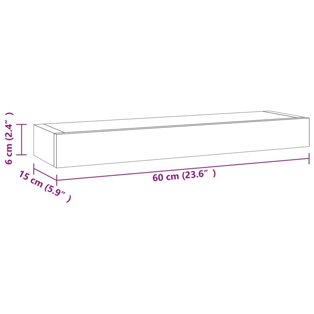 Sienas plaukti, 2gab., 60x15x6cm, tīkkoka masīvkoks cena un informācija | Plaukti | 220.lv