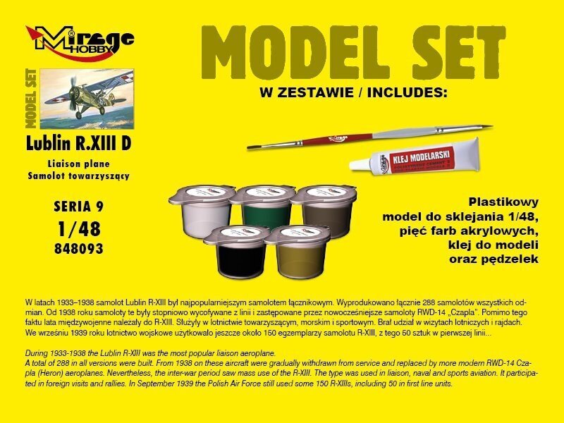 Mirage Lublin R.XIII D modeļa komplekts cena un informācija | Kolekcionējamie modeļi | 220.lv