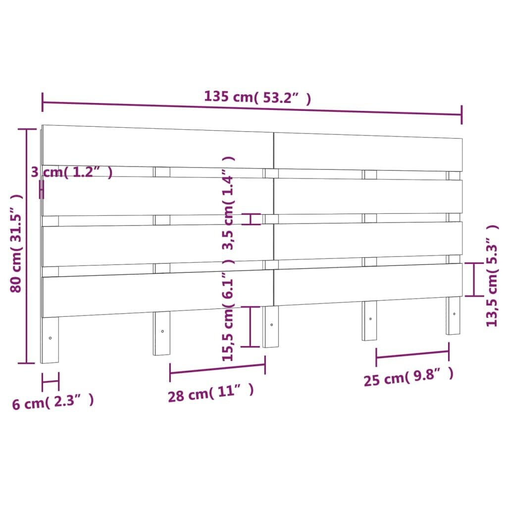 Galvgalis, 135x3x80cm, priedes masīvkoks cena un informācija | Gultas | 220.lv