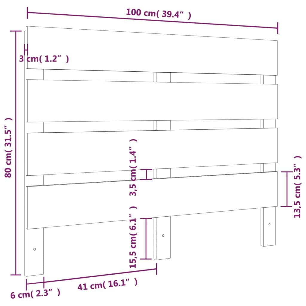 Galvgalis, melns, 100x3x80cm, priedes masīvkoks cena un informācija | Gultas | 220.lv