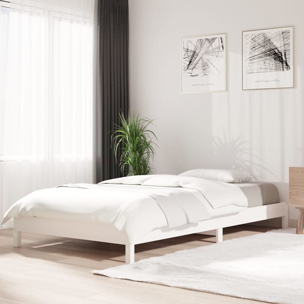 Saliekamā gulta, balta, 90x200cm, priedes masīvkoks цена и информация | Gultas | 220.lv