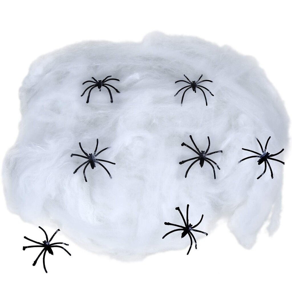 Halovīna dekorācija tīkls balts, 200 grami, 4 zirnekļi melni цена и информация | Svētku dekorācijas | 220.lv