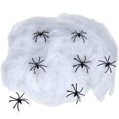 Halovīna dekorācija tīkls balts 60 grami, 2 zirnekļi melni цена и информация | Праздничные декорации | 220.lv
