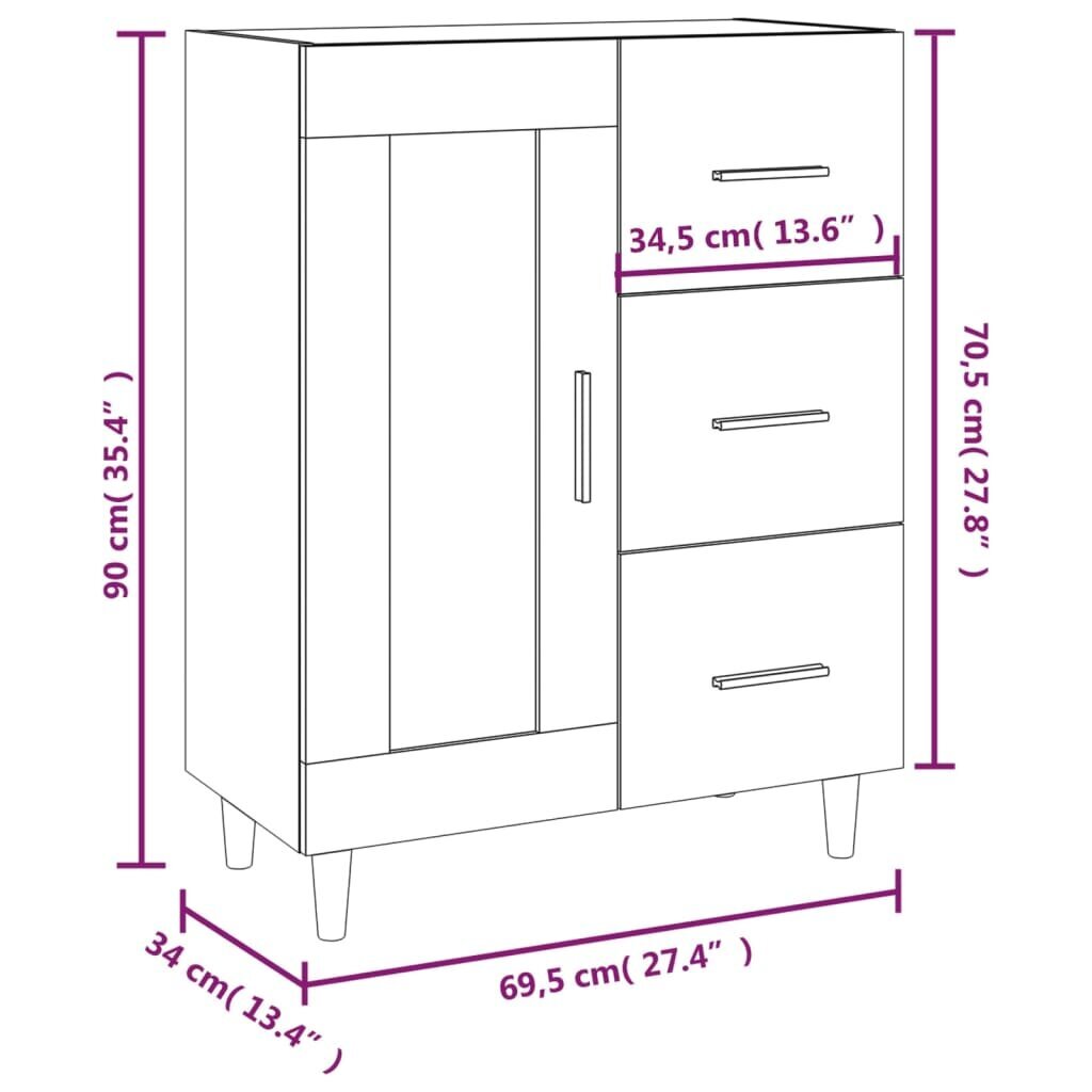 vidaXL kumode, ozolkoka krāsa, 69,5x34x90 cm, inženierijas koks цена и информация | Skapīši viesistabai | 220.lv