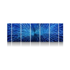 Ar rokām veidots 7 daļu metāla gleznas poliptihs Blue Energy 180x60 cm cena un informācija | Gleznas | 220.lv