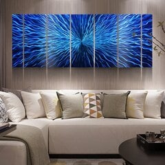 Ar rokām veidots 7 daļu metāla gleznas poliptihs Blue Energy 180x60 cm cena un informācija | Gleznas | 220.lv