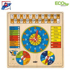 Woody 90659 Eko koka attīstošā Angļu valodas apguves Multi-satura Kalendāra spēle bērniem 5+ (36x36cm) cena un informācija | Attīstošās rotaļlietas | 220.lv