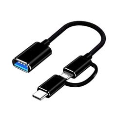 Кабель Riff 2в1 OTG Host Адаптер Type-C +Micro USB папа на USB 3.0 Type A 15.5 см, черный (OEM) цена и информация | Кабели и провода | 220.lv