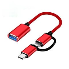 Кабель Riff 2в1 OTG Host Адаптер Type-C +Micro USB папа на USB Type A 15.5 см, красный (OEM) цена и информация | Кабели и провода | 220.lv