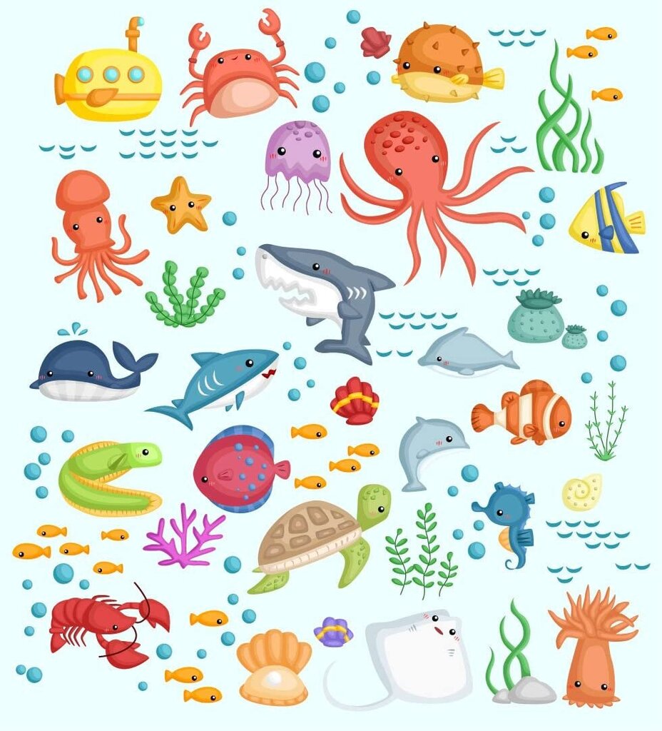 Marine Life Fish sienas uzlīmes vannas istabai, bērnistabai vai mēbelēm цена и информация | Dekoratīvās uzlīmes | 220.lv