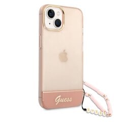 Guess PC/TPU Camera Outline Translucent Case with Strap for iPhone 14 Pink cena un informācija | Telefonu vāciņi, maciņi | 220.lv