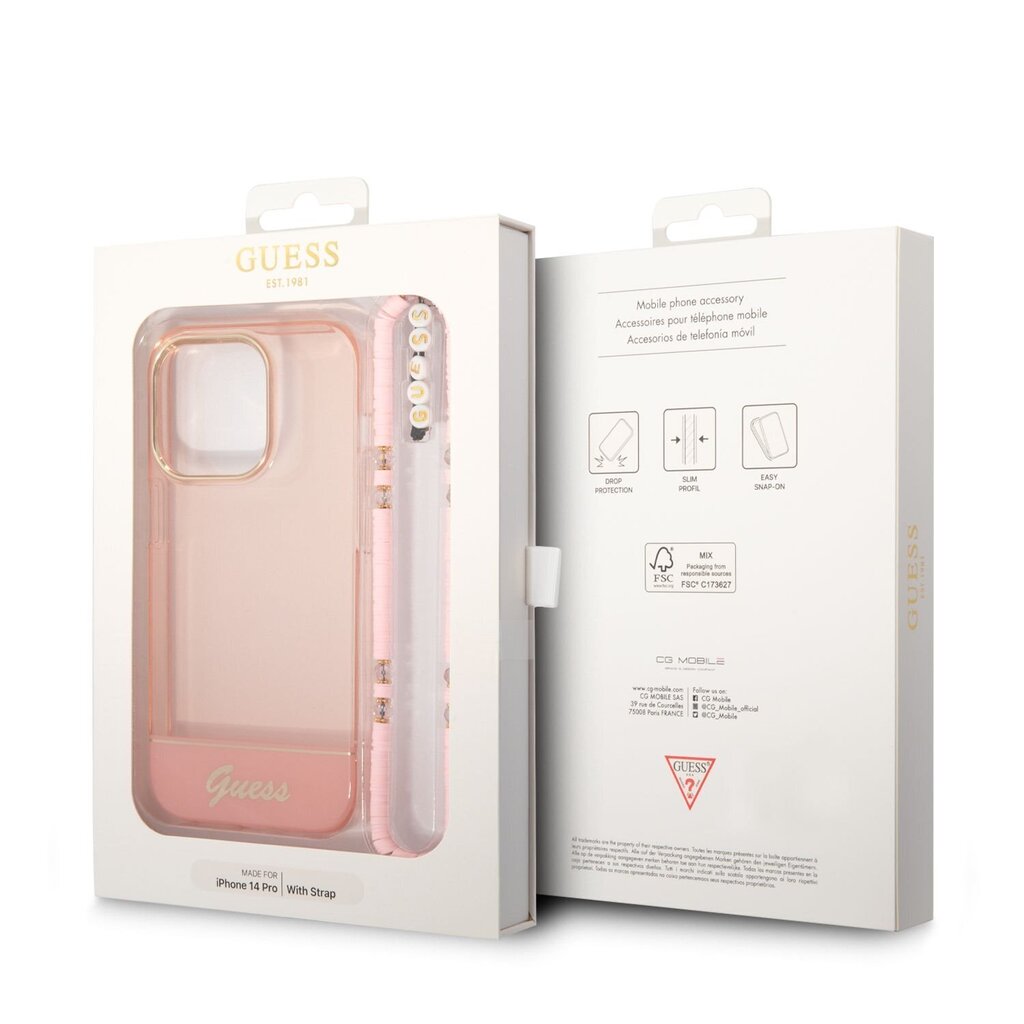 Guess PC/TPU Camera Outline Translucent Case with Strap for iPhone 14 Pro Pink цена и информация | Telefonu vāciņi, maciņi | 220.lv