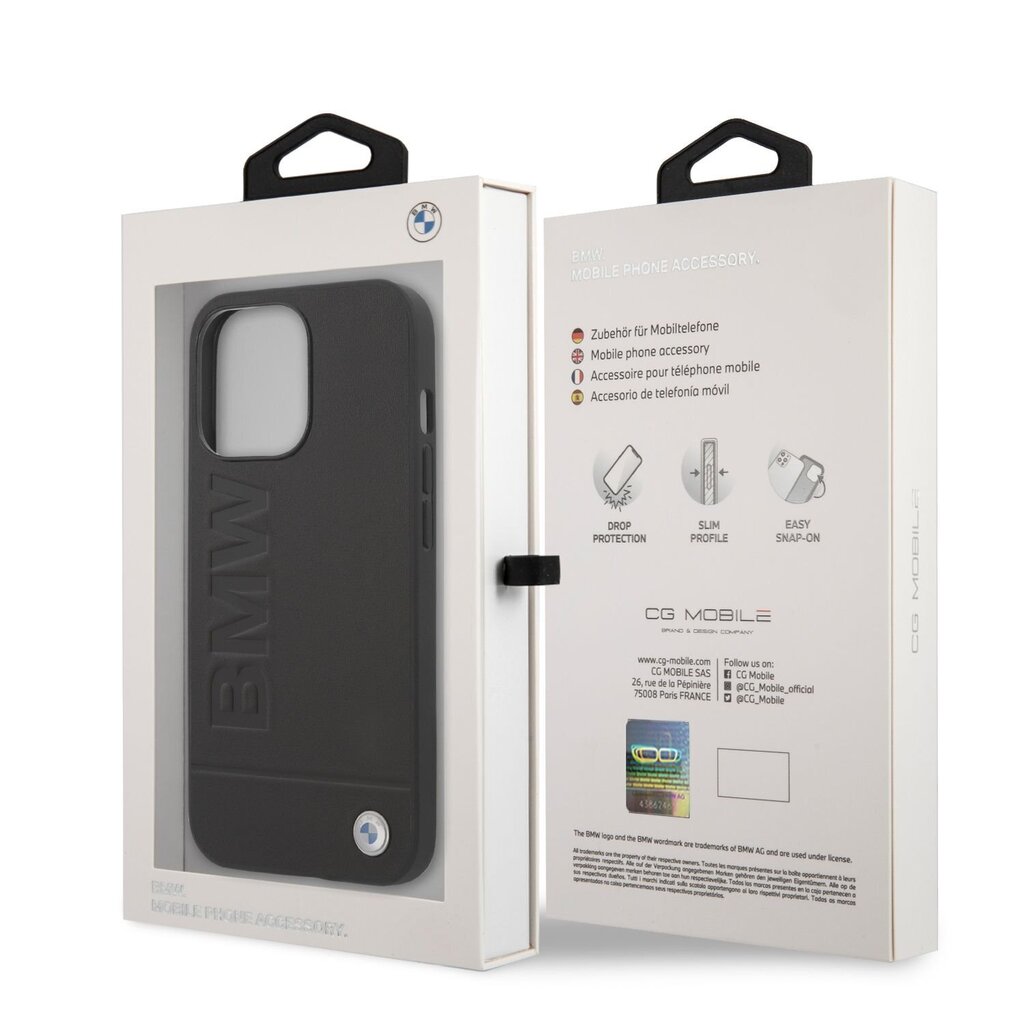 BMW Leather Hot Stamp Case for iPhone 14 Pro Black cena un informācija | Telefonu vāciņi, maciņi | 220.lv