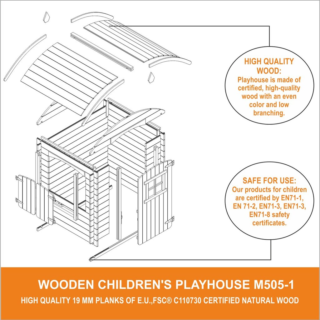 Bērnu koka rotaļu namiņš Timbela M505-1 cena un informācija | Bērnu rotaļu laukumi, mājiņas | 220.lv