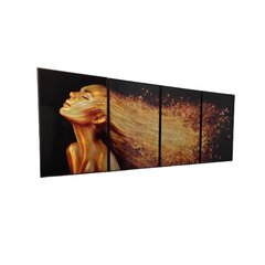 Ar rokām veidots metāla gleznas poliptihs Gold Dust 160x60 cm cena un informācija | Gleznas | 220.lv