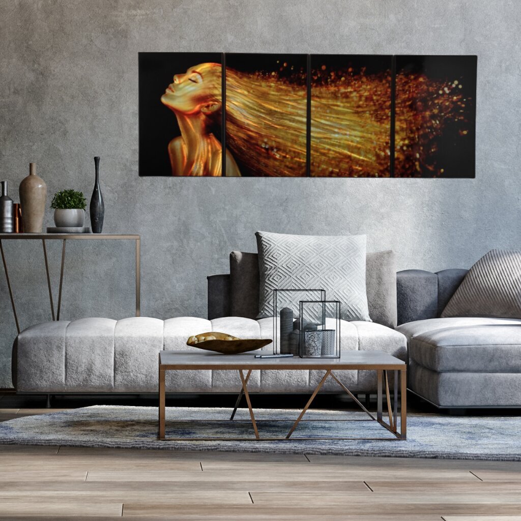 Ar rokām veidots metāla gleznas poliptihs Gold Dust 160x60 cm cena un informācija | Gleznas | 220.lv