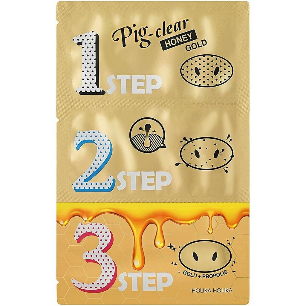 Trīsfāzu deguna tīrīšanas plāksteri Pig Clear Honey Gold (3 Step Kit) 15 ml cena un informācija | Sejas maskas, acu maskas | 220.lv