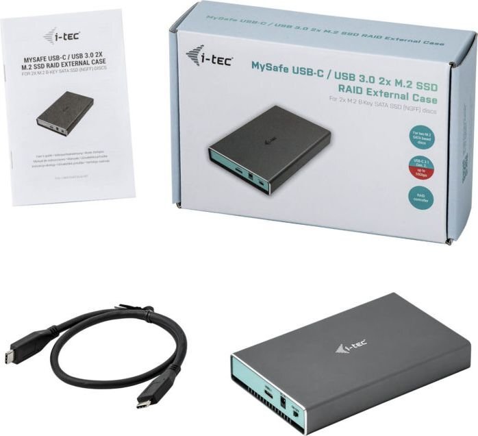 i-tec MySafe USB-C / USB 3.0 2x M.2 SSD Raid ārējais korpuss цена и информация | Cieto disku somas un apvalki | 220.lv