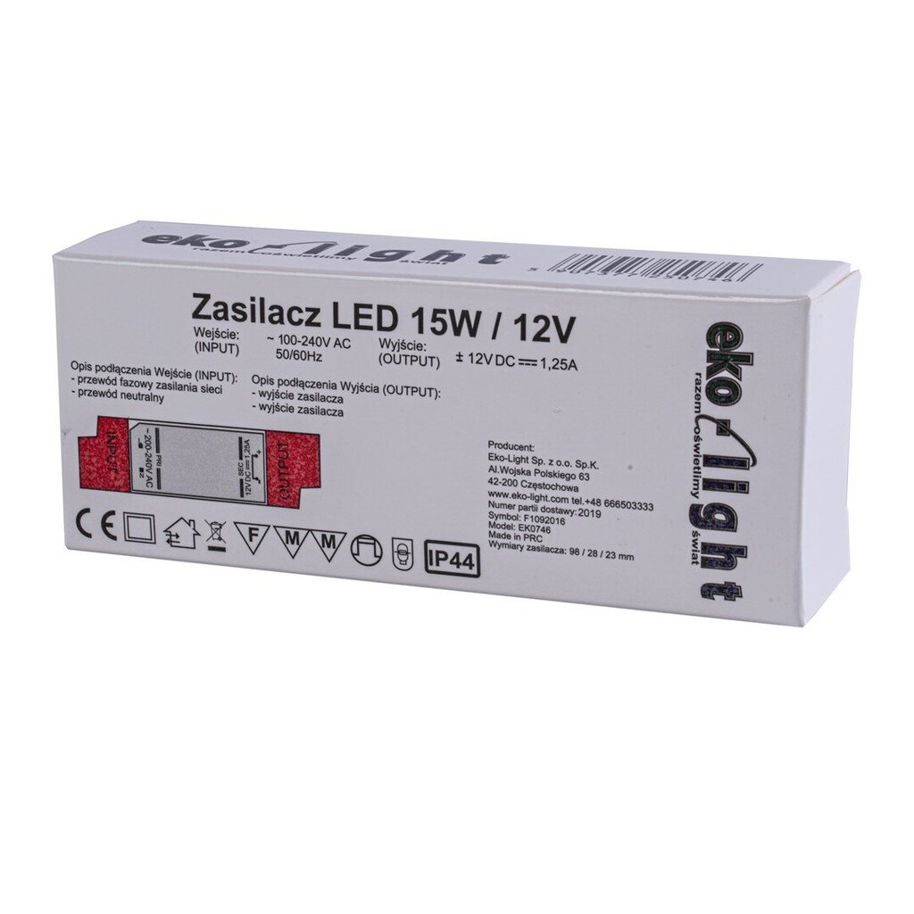 Eko-Light barošanas avots, LED 15W IP20 cena un informācija | Iebūvējamās lampas, LED paneļi | 220.lv