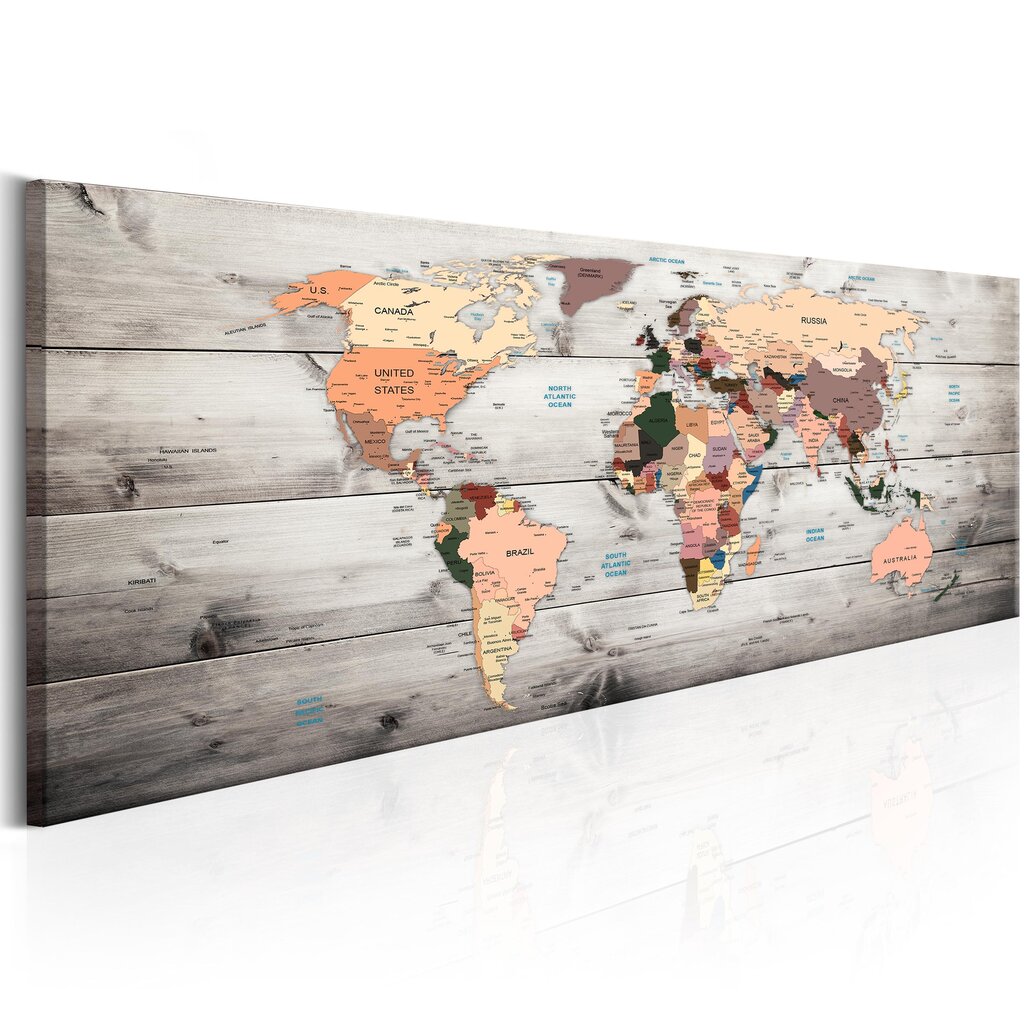 Glezna - World Maps: Wooden Travels 135x45 cm cena un informācija | Gleznas | 220.lv