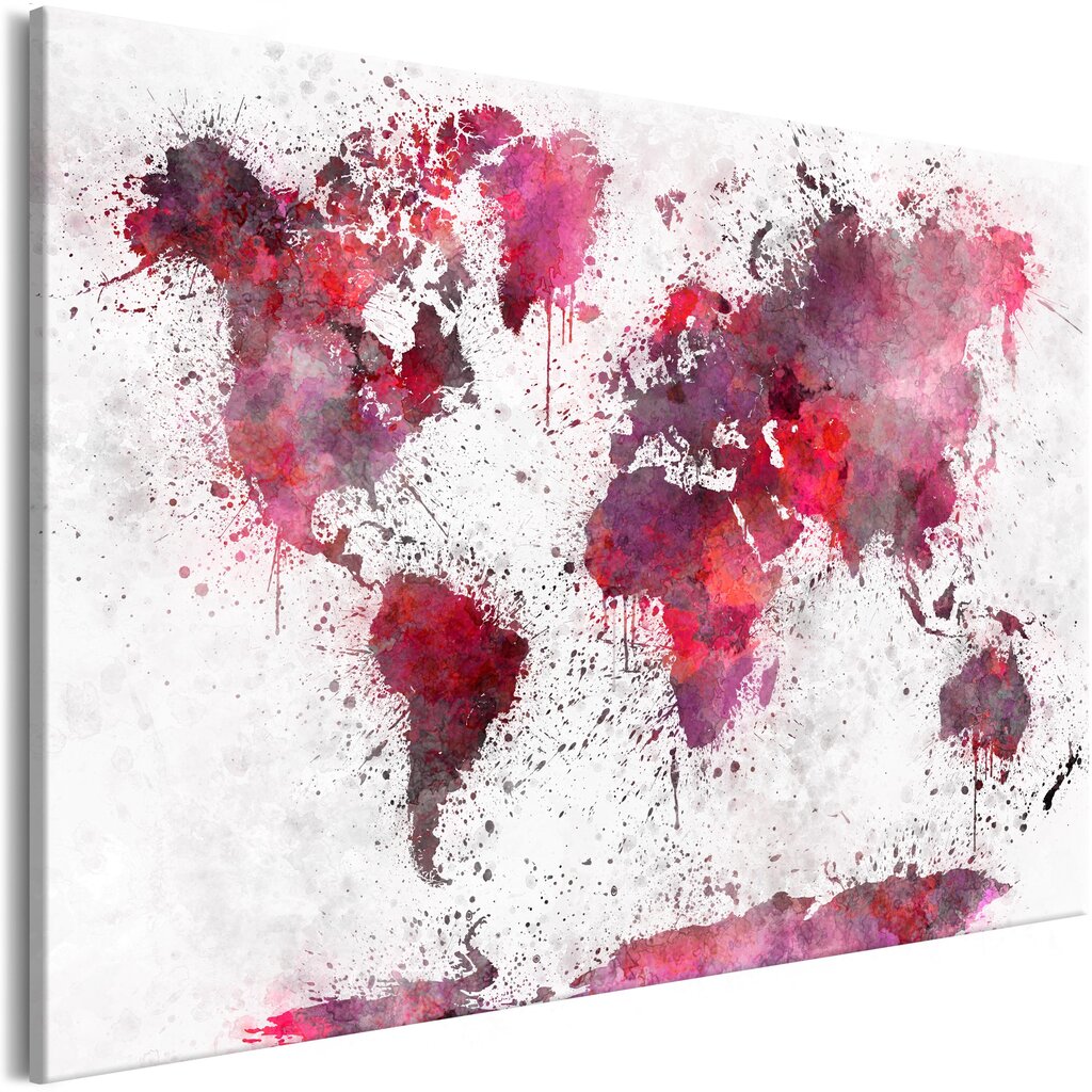 Glezna - World Map: Red Watercolors (1 Part) Wide 120x80 cm cena un informācija | Gleznas | 220.lv