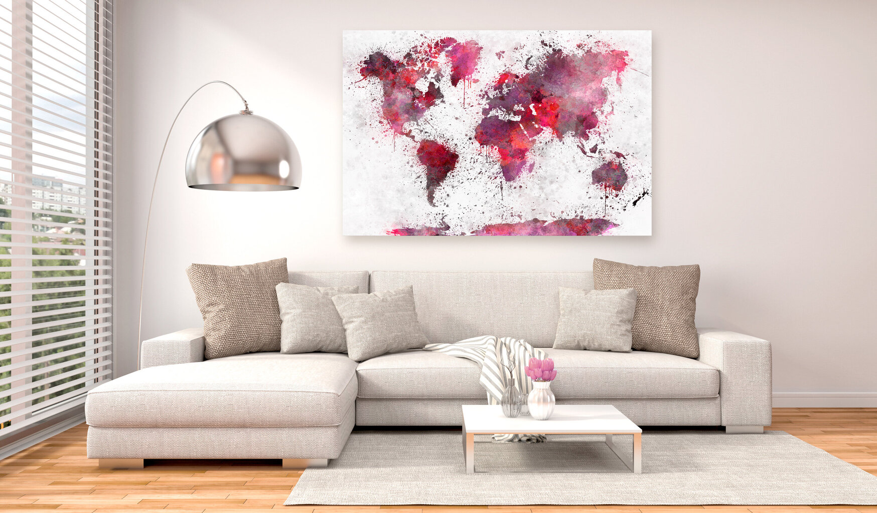 Glezna - World Map: Red Watercolors (1 Part) Wide 120x80 cm cena un informācija | Gleznas | 220.lv