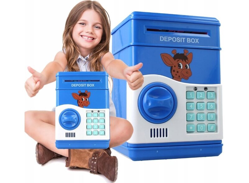 Uzkrājumu seifs bērniem, elektronisks, skaņas, ar pin kodu, zilā krāsā cena  | 220.lv