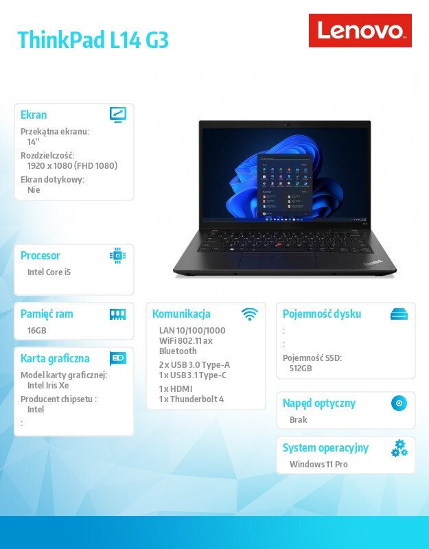 Laptop ThinkPad L14 G3 21C1005TPB W11Pro i5-1235U/ 16GB/ 512GB/ INT/ 14.0 FHD/ vPro/ 1YR Premier Support &#43; 3YRS OS Portatīvais dators цена и информация | Portatīvie datori | 220.lv