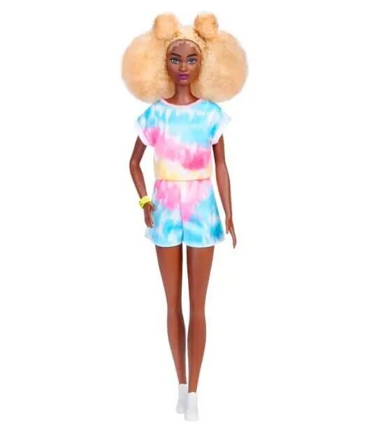 Lelle Mattel - Barbie Fashionistas Blonde Doll Afro With Side Puffs And Tie-Dye Romper / from Assort cena un informācija | Rotaļlietas meitenēm | 220.lv