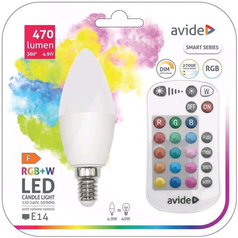 LED lampa ar tālvadības pulti, Avide Smart 4.9W RGB+W E14 cena un informācija | Spuldzes | 220.lv