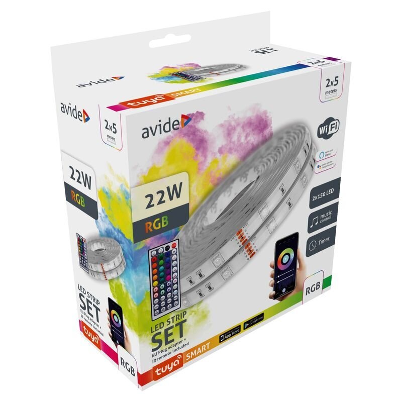 LED lente ar tālvadības pulti, Avide 22W RGB 10m WIFI + mūzikas vadība, IP65 cena un informācija | LED lentes | 220.lv