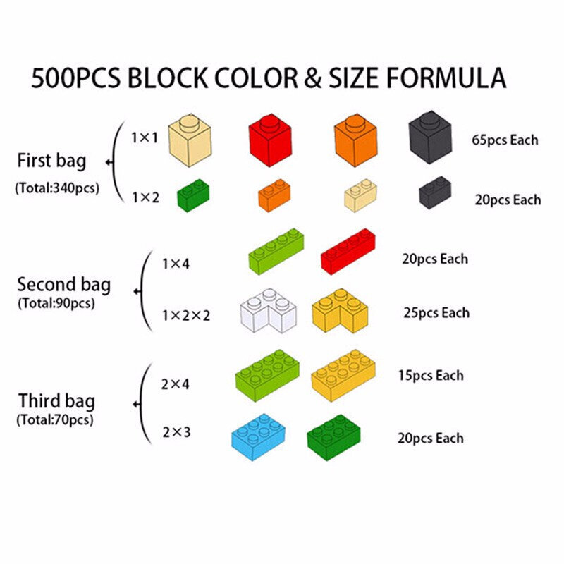 Lego tipa krāsainie celtniecības bloki (Building Blocks-Bricks) 500 gab. . cena un informācija | Konstruktori | 220.lv