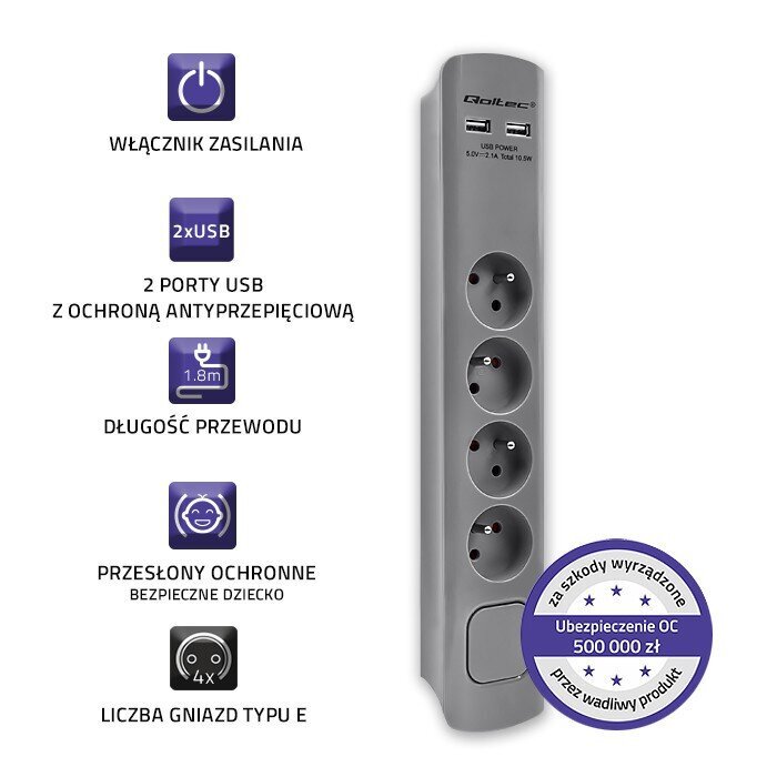 Pagarinātājs Qoltec USB 1.8 m cena un informācija | Pagarinātāji | 220.lv